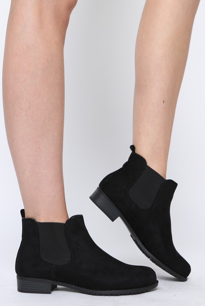 Black Suede Low Ankle Chelsea Boots - Hope-Boots