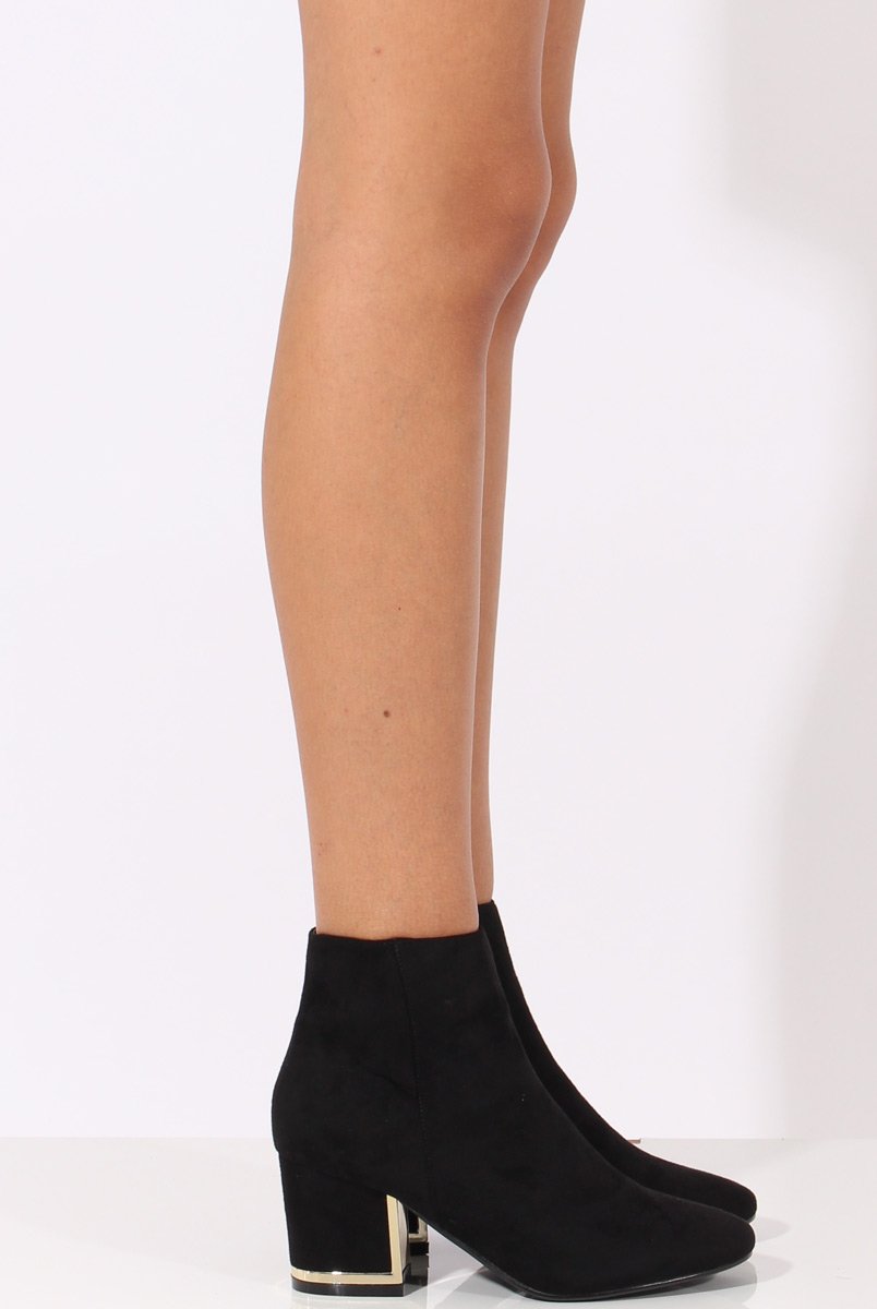 Black Suede Metal Heel Detail Ankle Boots - Claudia-Boots