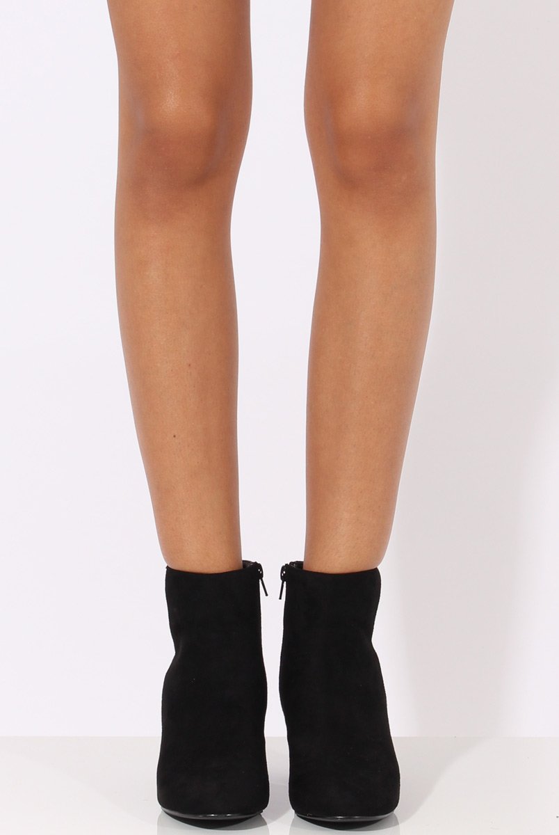 Black Suede Metal Heel Detail Ankle Boots - Claudia-Boots