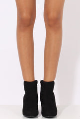 Black Suede Metal Heel Detail Ankle Boots - Claudia-Boots