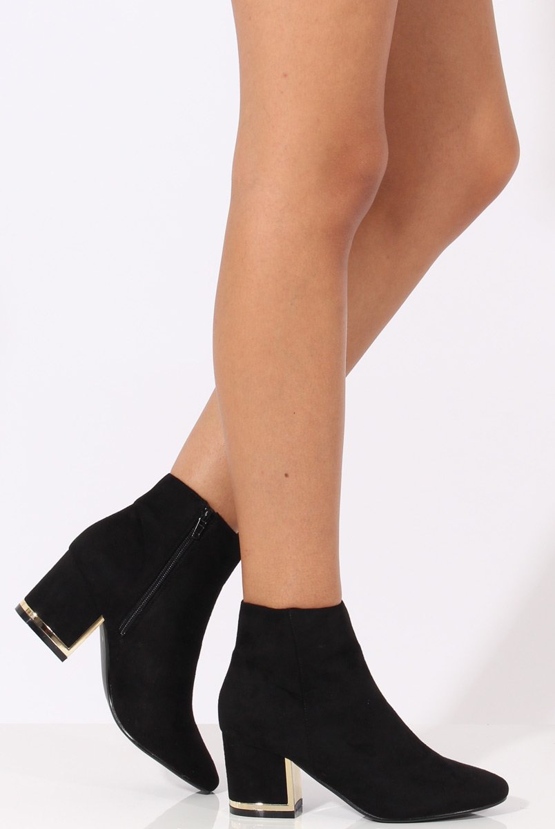 Black Suede Metal Heel Detail Ankle Boots - Claudia-Boots