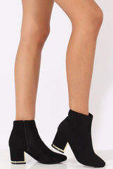 Black Suede Metal Heel Detail Ankle Boots - Claudia-Boots