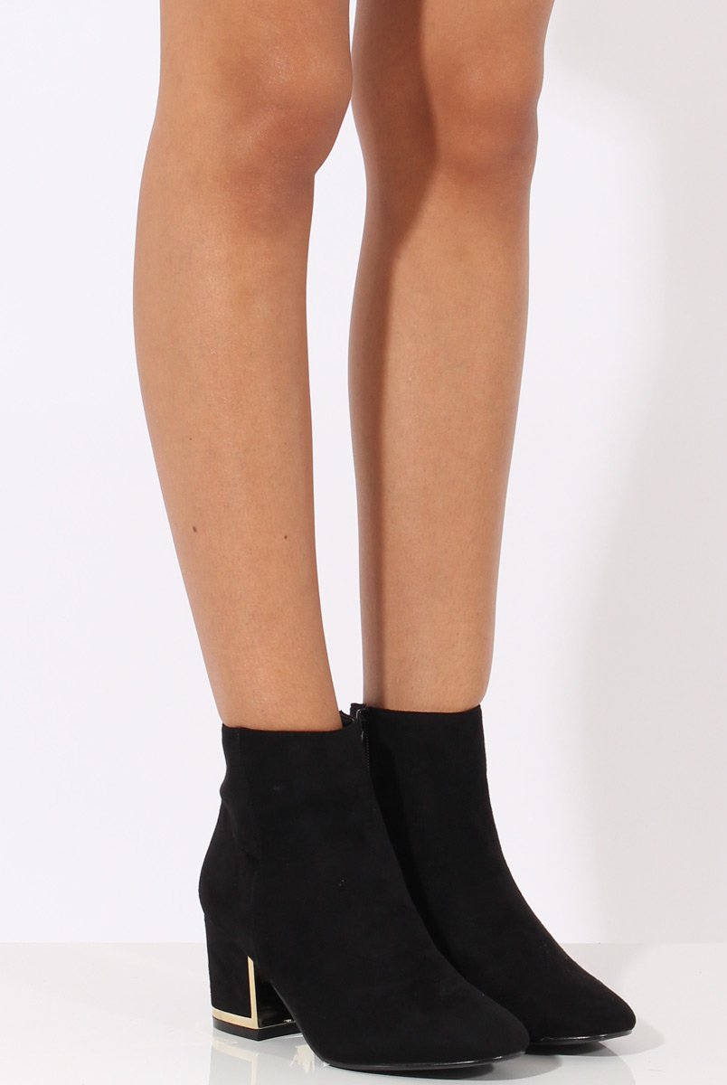 Black Suede Metal Heel Detail Ankle Boots - Claudia-Boots