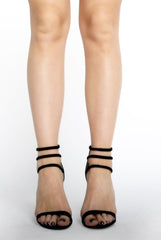 Black Suede Multi Cross Strap Heels - Haley-Heels
