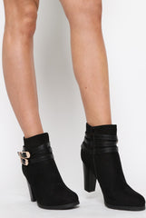 Black Suede Multi Strap Buckle Detail Ankle Boots - Kali-Boots