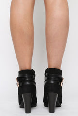 Black Suede Multi Strap Buckle Detail Ankle Boots - Kali-Boots