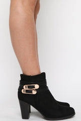 Black Suede Multi Strap Buckle Detail Ankle Boots - Kali-Boots