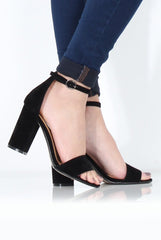 Black Suede Open Toe Block Heel - Tyra-Heels