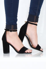 Black Suede Open Toe Block Heel - Tyra-Heels