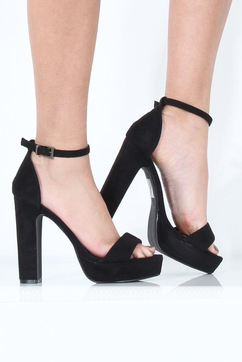 Black Suede Open Toe Block Heels - Emma-Heels