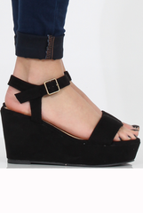 Black Suede Open Toe Wedge Sandals - Kennie-Sandals