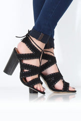 Black Suede Open Toe tie Up Heels - Natalie-Heels