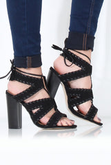 Black Suede Open Toe tie Up Heels - Natalie-Heels
