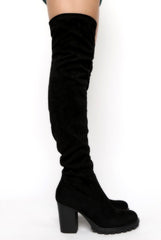 Black Suede Over The Knee Boots - Juno-Boots