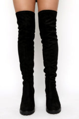 Black Suede Over The Knee Boots - Juno-Boots