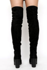 Black Suede Over The Knee Boots - Juno-Boots