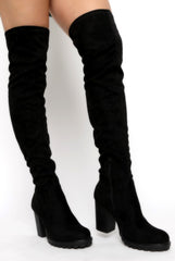 Black Suede Over The Knee Boots - Juno-Boots