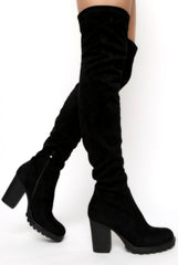 Black Suede Over The Knee Boots - Juno-Boots