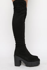 Black Suede Over The Knee Boots - Loren-Boots