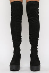 Black Suede Over The Knee Boots - Loren-Boots