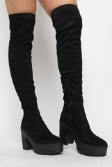 Black Suede Over The Knee Boots - Loren-Boots