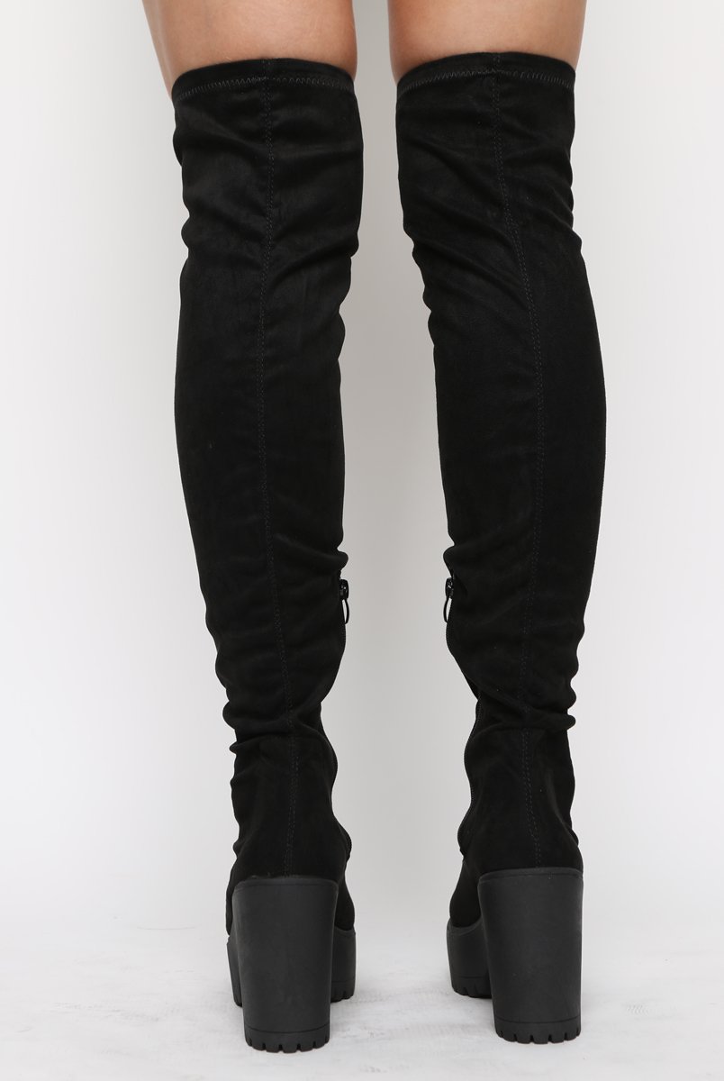 Black Suede Over The Knee Boots - Loren-Boots