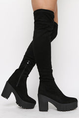 Black Suede Over The Knee Boots - Loren-Boots