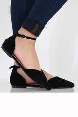 Black Suede Pointed Flat Shoes - Kelsa-Shoes