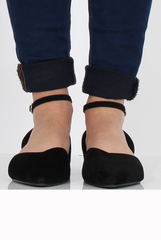 Black Suede Pointed Flat Shoes - Kelsa-Shoes