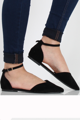 Black Suede Pointed Flat Shoes - Kelsa-Shoes