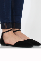 Black Suede Pointed Flat Shoes - Kelsa-Shoes