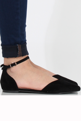 Black Suede Pointed Flat Shoes - Kelsa-Shoes