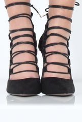 Black Suede Pointed Toe Tie Up Heels - Michelle-Heels