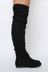 Black Suede Split Back Flat Over The Knee Boots - Cersei-Boots