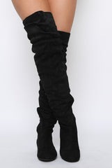 Black Suede Split Back Flat Over The Knee Boots - Cersei-Boots