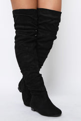 Black Suede Split Back Flat Over The Knee Boots - Cersei-Boots