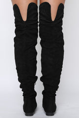 Black Suede Split Back Flat Over The Knee Boots - Cersei-Boots
