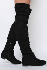 Black Suede Split Back Flat Over The Knee Boots - Cersei-Boots