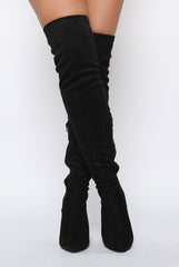 Black Suede Stiletto Heel Over The Knee Boots - Kaira-Boots