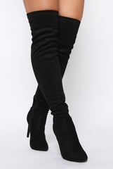 Black Suede Stiletto Heel Over The Knee Boots - Kaira-Boots