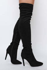 Black Suede Stiletto Heel Over The Knee Boots - Kaira-Boots