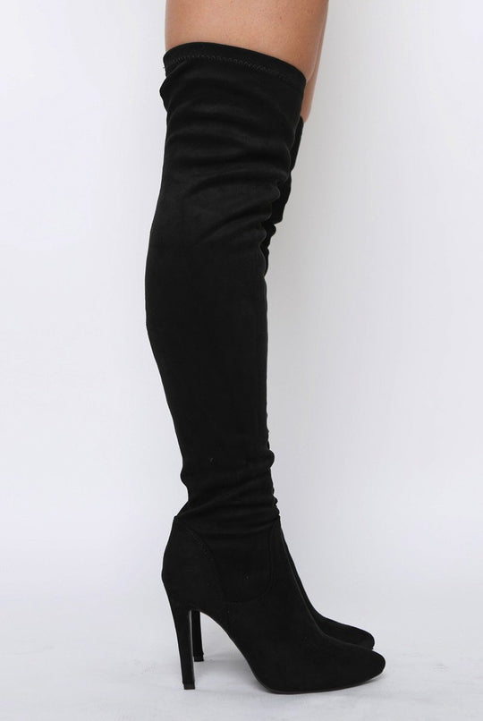 Black Suede Stiletto Heel Over The Knee Boots - Kaira