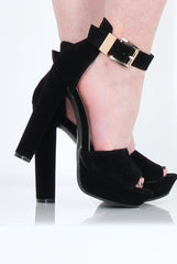 Black Suede Strappy Heels - Amber-Heels