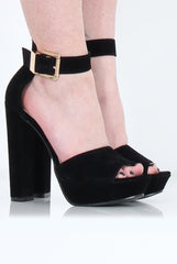 Black Suede Strappy Heels - Amber-Heels