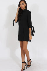 Black Suede Tie Cuff Oversized Shirt Dress - Deborah-Dresses