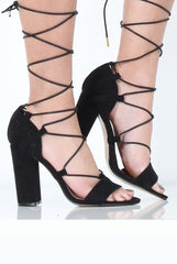 Black Suede Tie Up Block Heel - Keeley-Heels