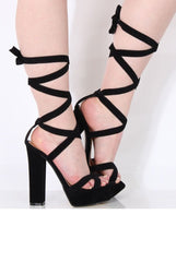 Black Suede Tie Up Platform Heels - Janna-Heels