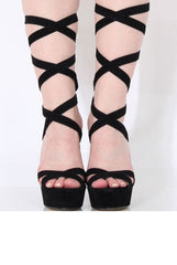 Black Suede Tie Up Platform Heels - Janna-Heels