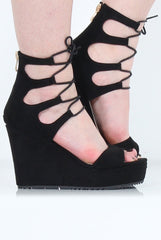 Black Suede Tie Up Wedges - Magna-Wedges