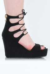 Black Suede Tie Up Wedges - Magna-Wedges